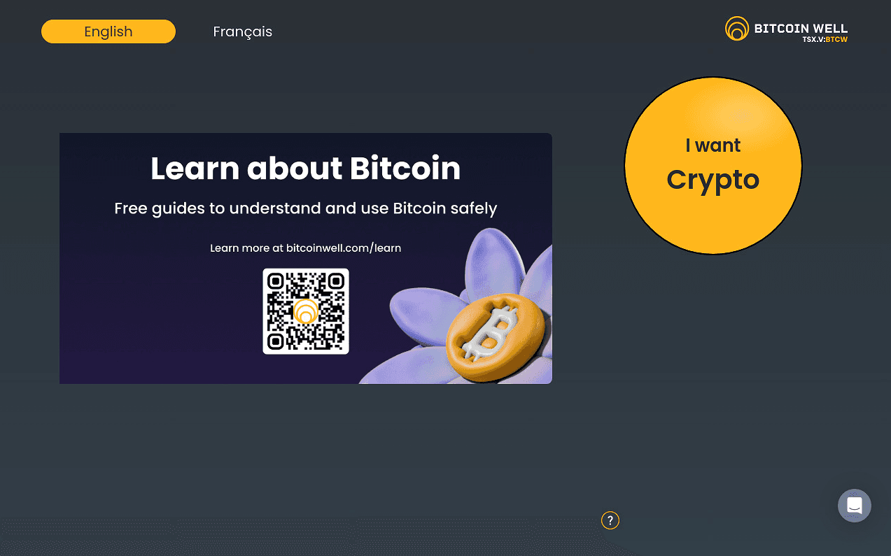 Bitcoin ATM welcome screen showing 'I Want Crypto' button