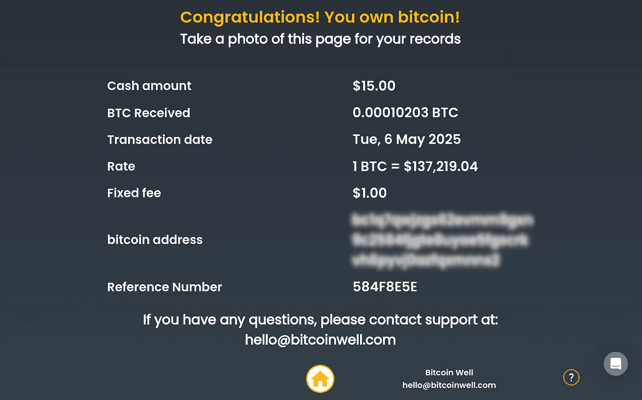 Bitcoin ATM final confirmation screen