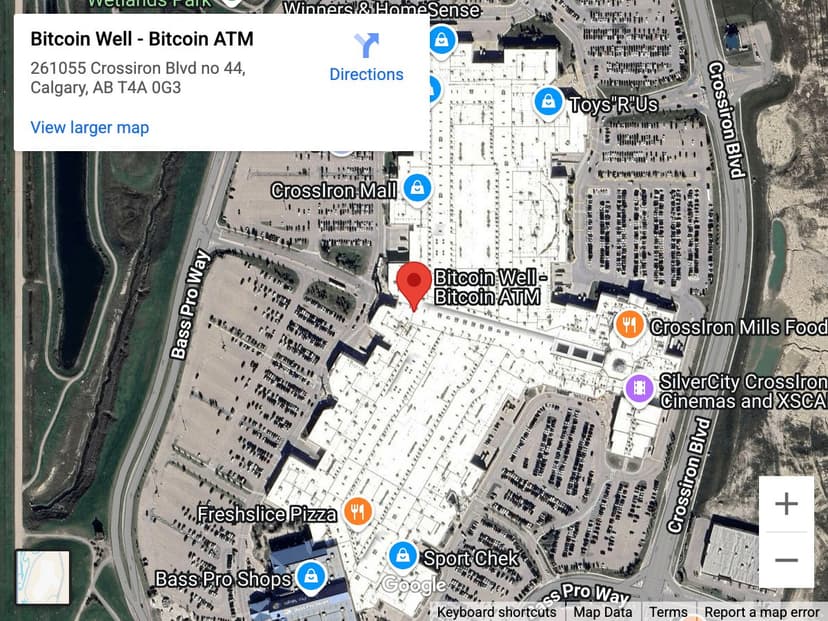 Map for CrossIron Mills Bitcoin ATM