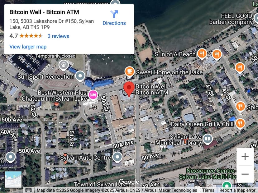 Map for Sylvan Lake Bitcoin ATM
