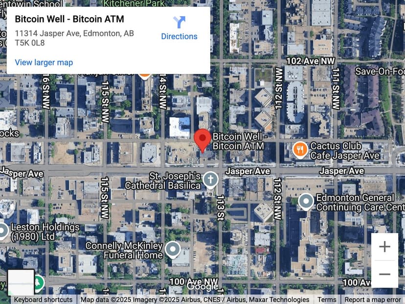 Map for Downtown Edmonton Bitcoin ATM