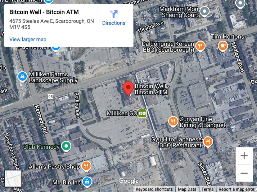 Map for North Scarborough & Markham Bitcoin ATM