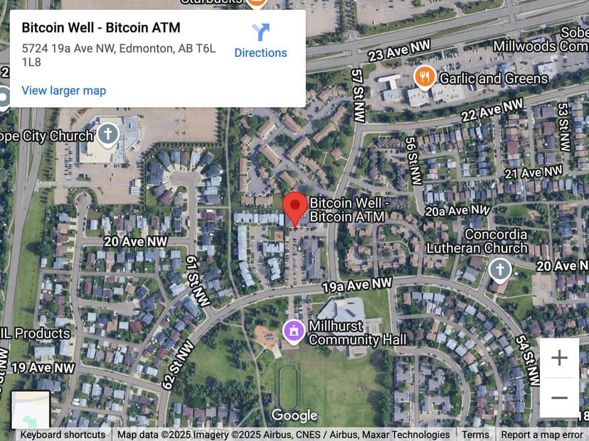 Map for Mill Woods Bitcoin ATM