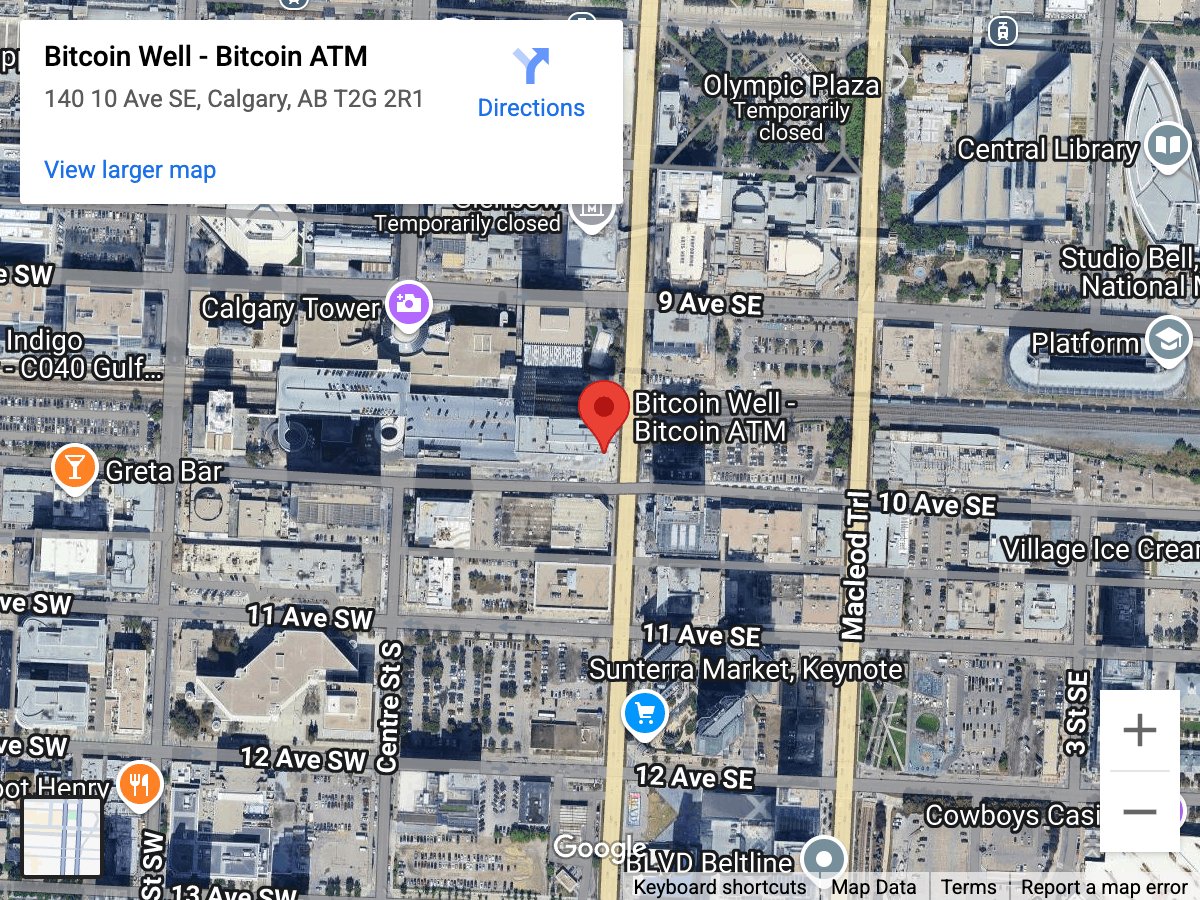 Map for Downtown Calgary Bitcoin ATM