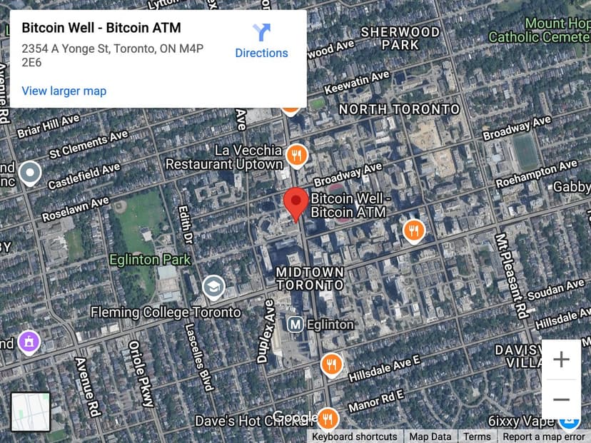 Map for Midtown Toronto Bitcoin ATM